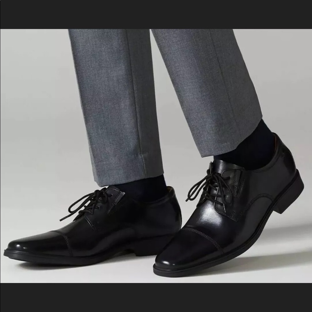 Clarks Tilden Cap black dress shoes formal 9.5